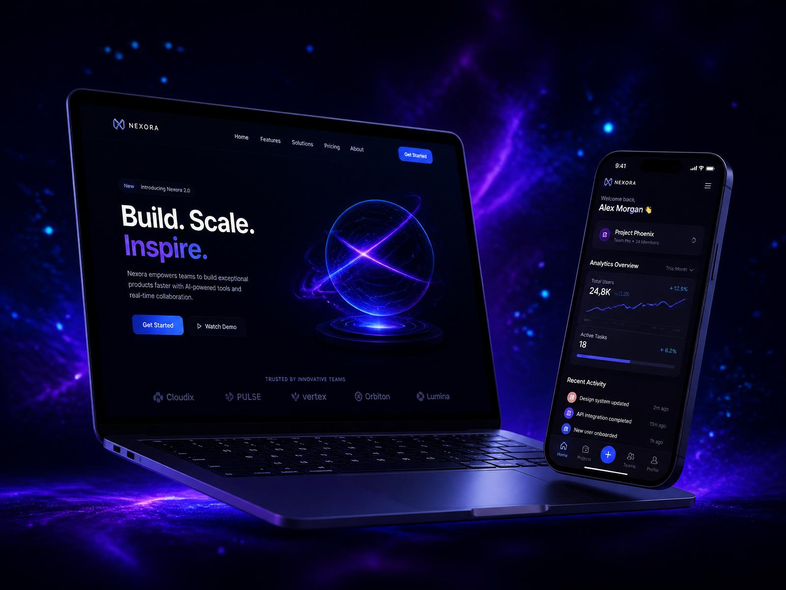 Next Software: notebook e smartphone exibindo soluções digitais